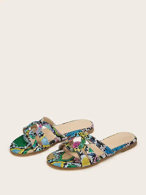 CM-SHS619617 Women Casual Seoul Style Open Toe Cut Out Flat Sliders