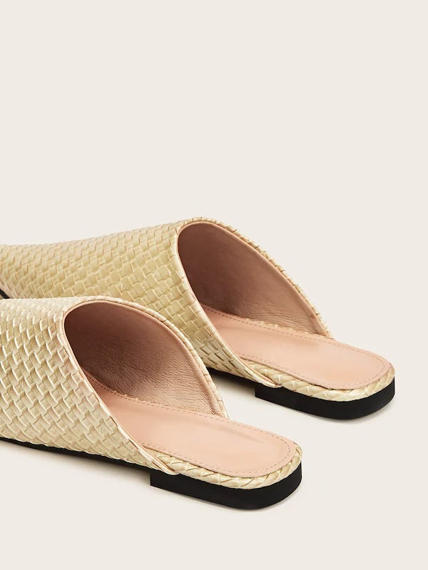 CM-SHS619780 Women Casual Seoul Style Point Toe Woven Flat Mules - Gold