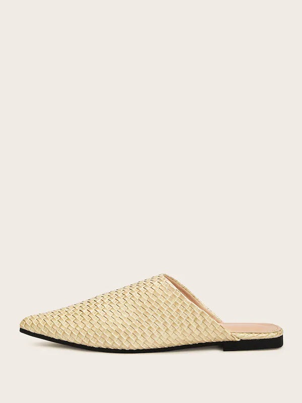 CM-SHS619780 Women Casual Seoul Style Point Toe Woven Flat Mules - Gold