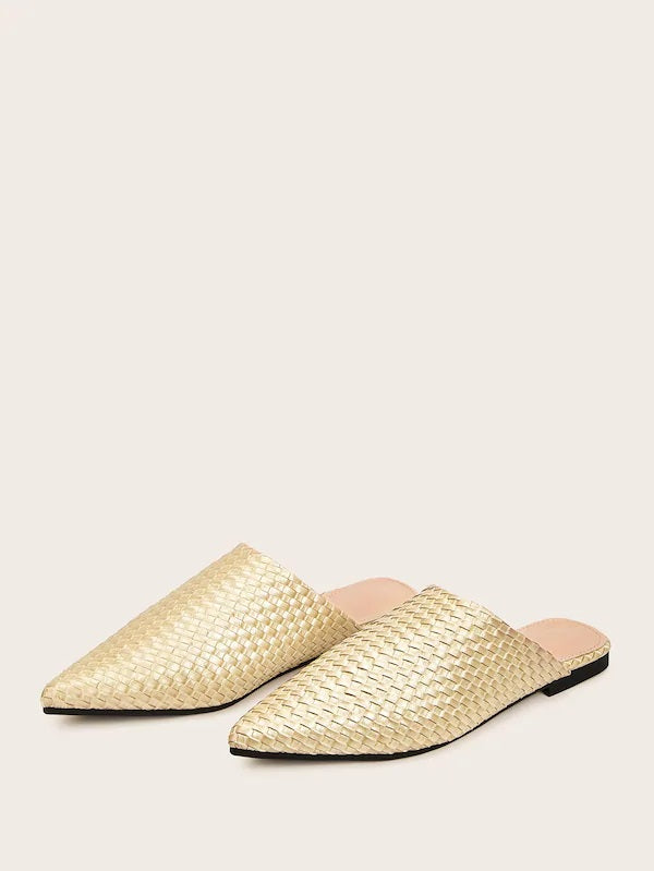 CM-SHS619780 Women Casual Seoul Style Point Toe Woven Flat Mules - Gold