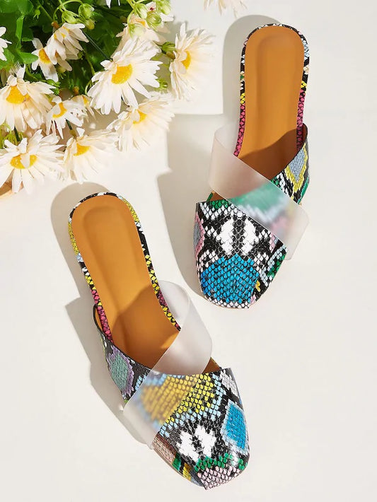 CM-SHS621248 Women Casual Seoul Style Snakeskin Print Flat Sliders