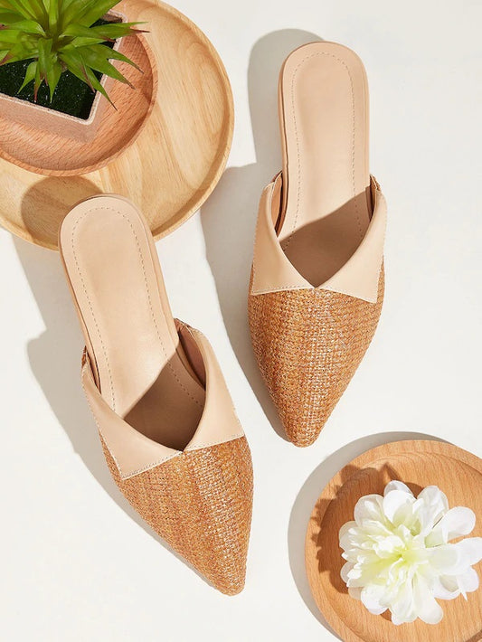 CM-SHS625816 Women Casual Seoul Style Two Tone Point Toe Woven Mules