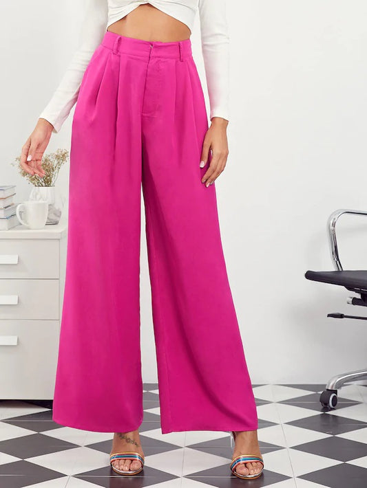 CM-BS530678 Women Casual Seoul Style High Waist Wide Leg Pants - Pink