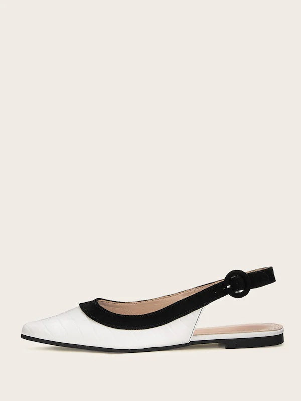 CM-SHS626461 Women Casual Seoul Style Two Tone Point Toe Slingback Flats - White