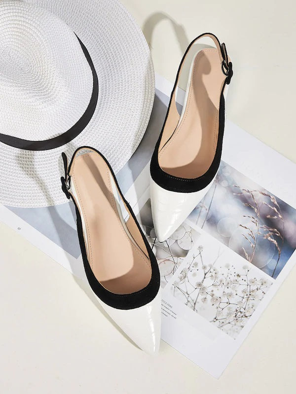 CM-SHS626461 Women Casual Seoul Style Two Tone Point Toe Slingback Flats - White