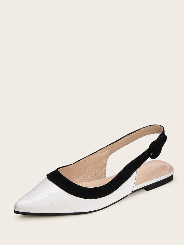 CM-SHS626461 Women Casual Seoul Style Two Tone Point Toe Slingback Flats - White