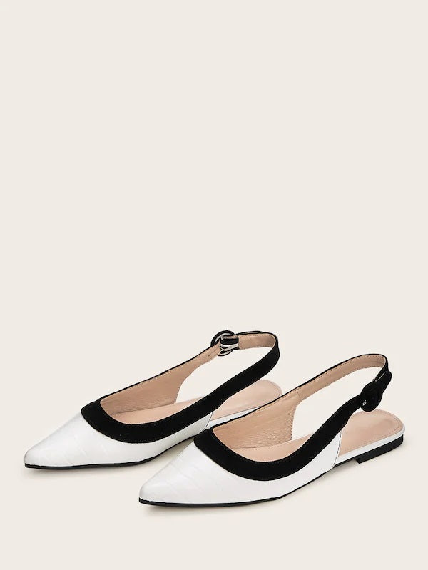 CM-SHS626461 Women Casual Seoul Style Two Tone Point Toe Slingback Flats - White