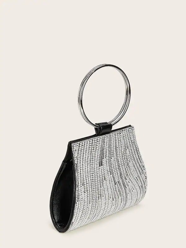 CM-BGS627582 Women Elegant Seoul Style Faux Pearl Evening Clutch With Ring Handle - Silver