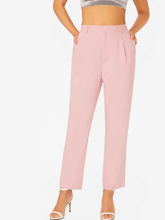 CM-BS605999 Women Casual Seoul Style Mid Waist Slant Pocket Solid Cigarette Pants - Pink