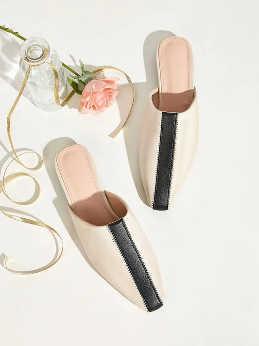 CM-SHS704045 Women Elegant Seoul Style Stitch Detail Pointed Toe Flat Mules