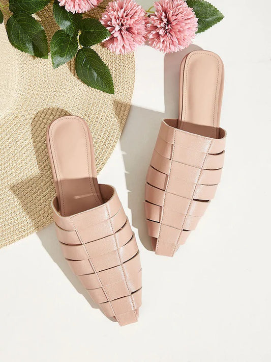 CM-SHS704525 Women Trendy Seoul Style Cut Out Strappy Flat Sliders - Pink