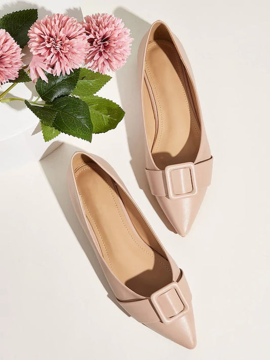 CM-SHS705482 Women Casual Seoul Style Point Toe Buckle Decor Flats - Pink