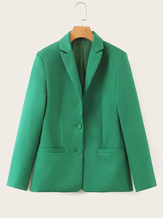 CM-CS710930 Women Elegant Seoul Style Long Sleeve Double Pocket Single-Breasted Blazer - Green