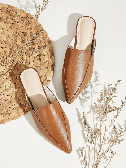 CM-SHS712117 Women Elegant Seoul Style Point Toe Flat Mules - Brown