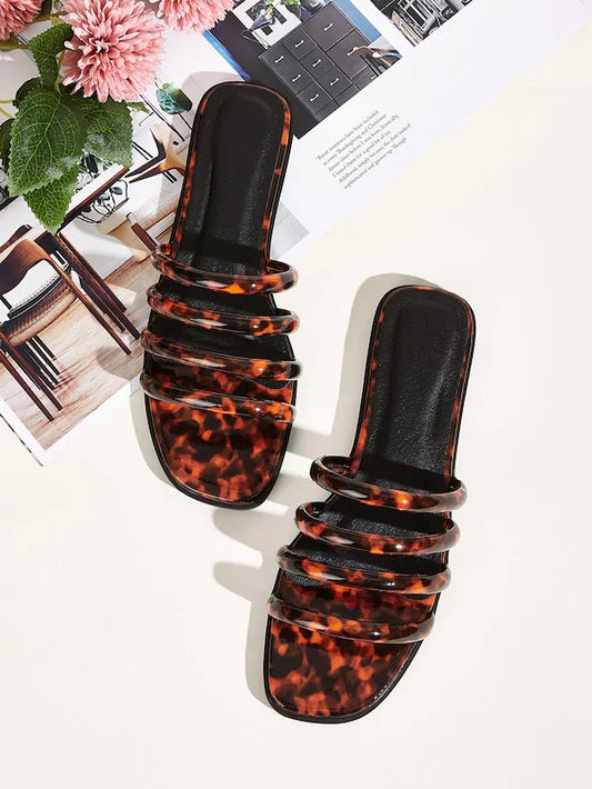 CM-SHS715381 Women Elegant Seoul Style Tortoiseshell Strappy Open Toe Sliders