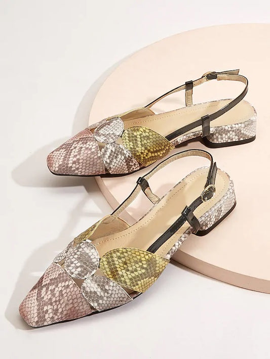 CM-SHS715912 Women Trendy Seoul Style Snakeskin Print Slingback Flats