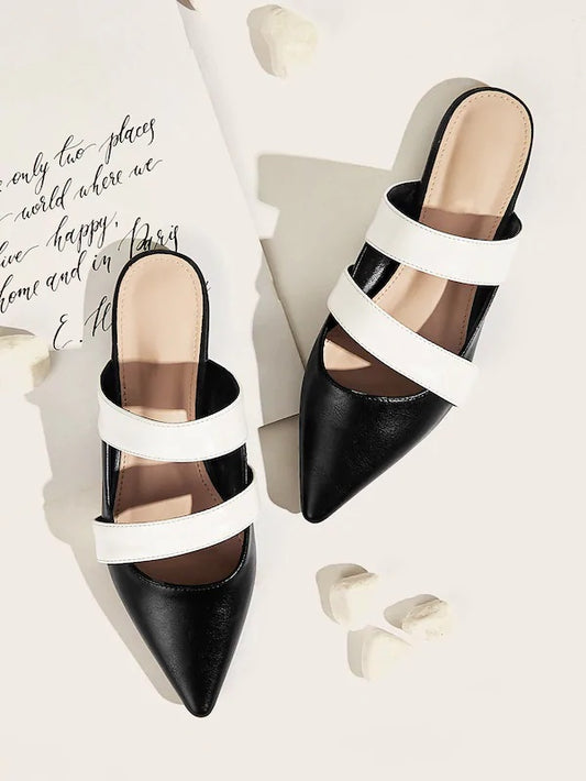 CM-SHS716973 Women Trendy Seoul Style Two Tone Point Toe Flat Mules - Black