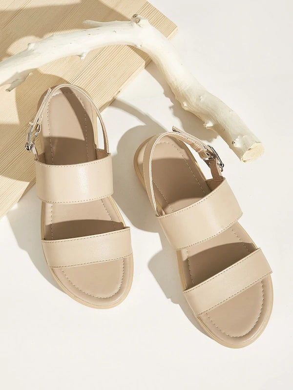 CM-SHS405716 Women Casual Seoul Style Open Toe Slingbacks Flat Sandals - Apricot