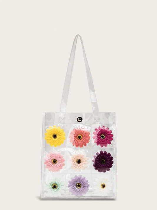CM-BGS717794 Women Trendy Seoul Style Floral Decor Clear Shopping Bag