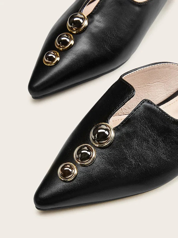 CM-SHS717155 Women Elegant Seoul Style Point Toe Beaded Flat Mules - Black