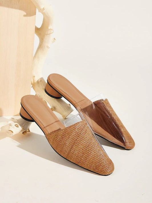 CM-SHS718914 Women Elegant Seoul Style Woven Panel Flat Sliders - Brown