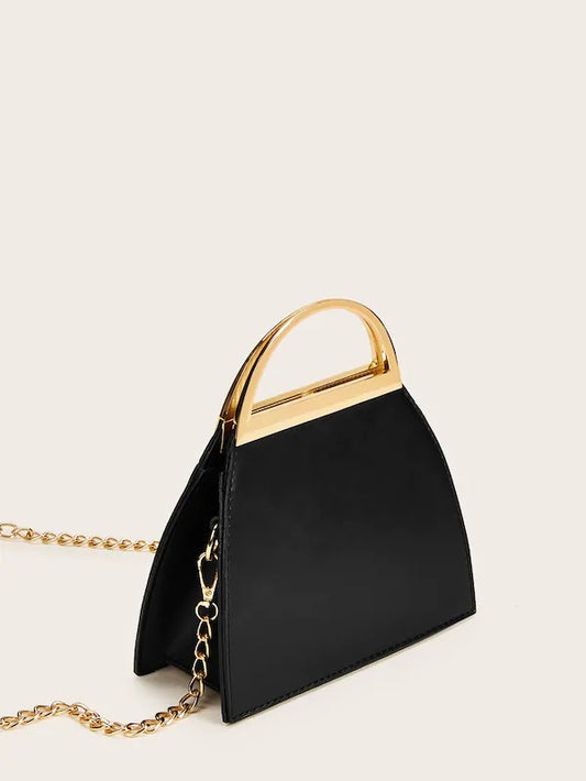 CM-BGS719856 Women Elegant Seoul Style Metal Handle Chain Strap Satchel Bag - Black