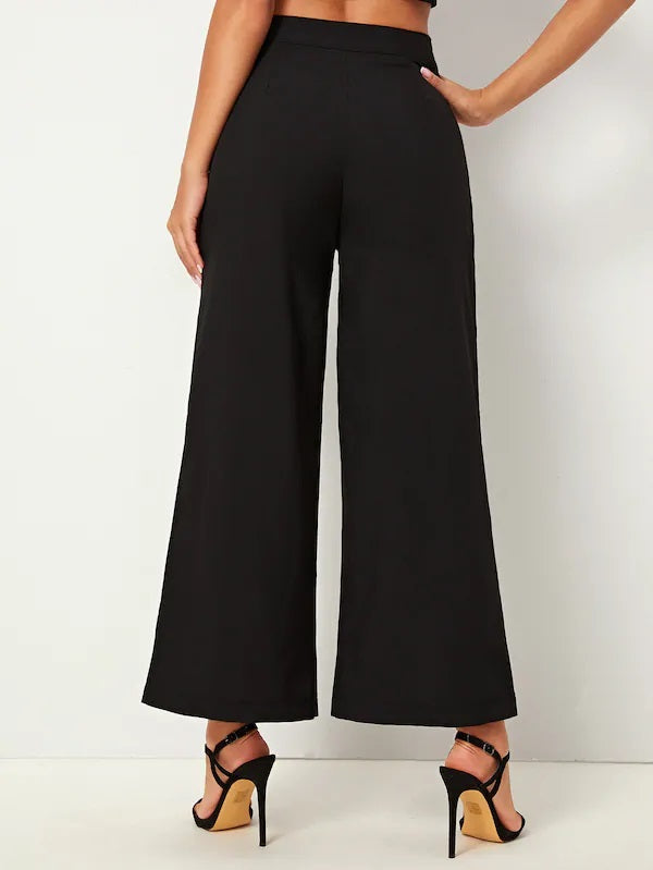 CM-BS724334 Women Elegant Seoul Style High Waist Contrast Panel Wide Leg Pants - Black