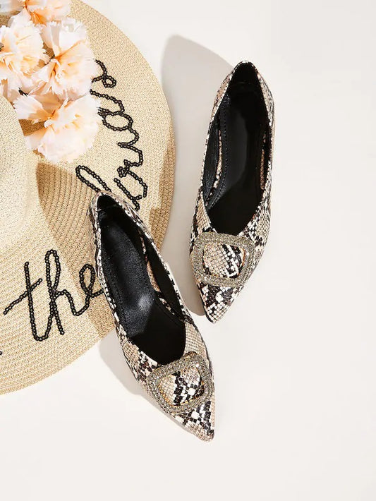 CM-SHS724473 Women Casual Seoul Style Point Toe Snakeskin Flats
