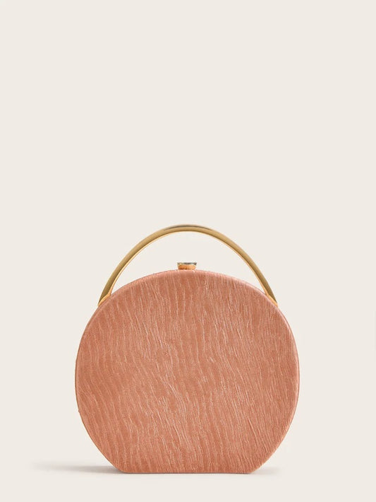 CM-BGS725555 Women Elegant Seoul Style Metal Handle Round Evening Chain Bag - Pink
