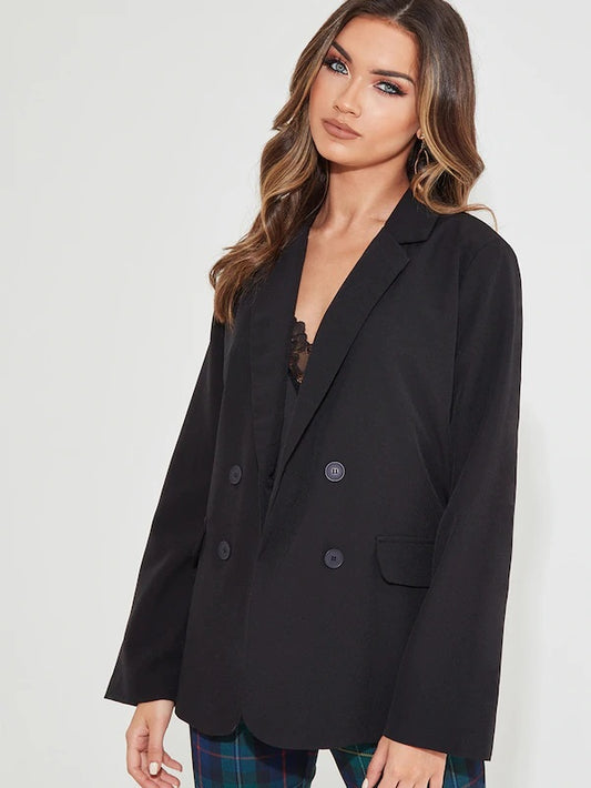 CM-CS618938 Women Elegant Seoul Style Long Sleeve Double Breasted Button Blazer - Black