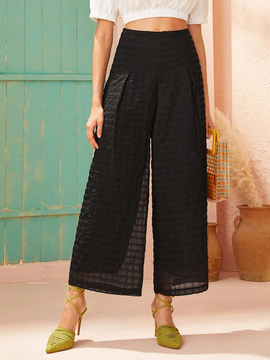 CM-BS801201 Women Casual Seoul Style High Waist Wide Leg Loose Pants - Black