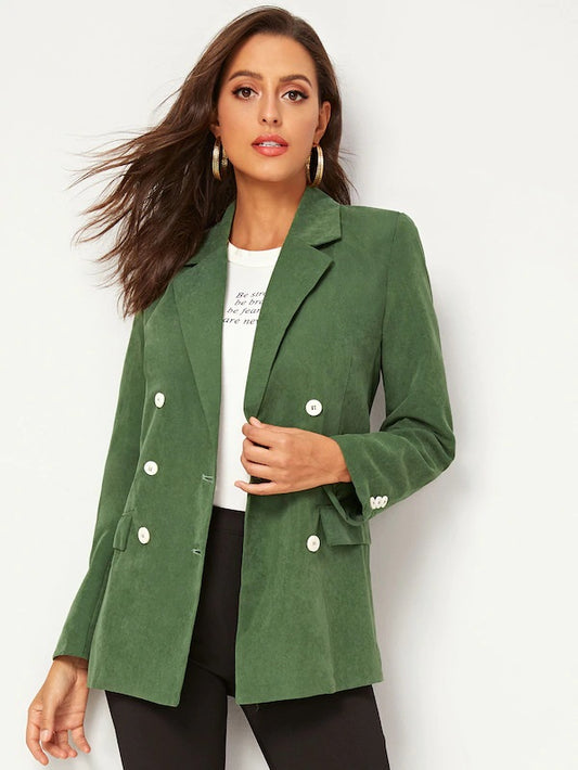 CM-CS801797 Women Elegant Seoul Style Double Button Notch Collar Blazer - Green