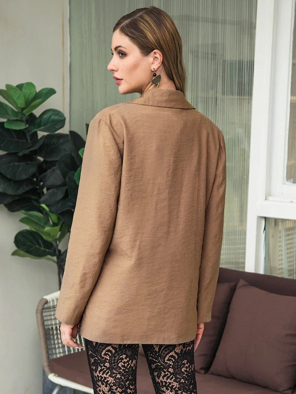 CM-CS801316 Women Casual Seoul Style Long Sleeve Solid Double Breasted Blazer - Brown