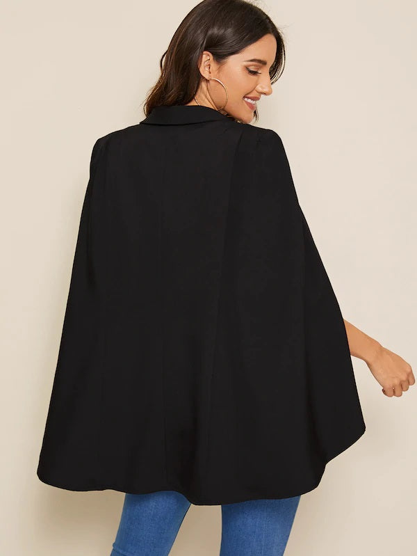 CM-CS716385 Women Elegant Seoul Style Long Sleeve Shawl Collar Cloak Sleeve Blazer - Black