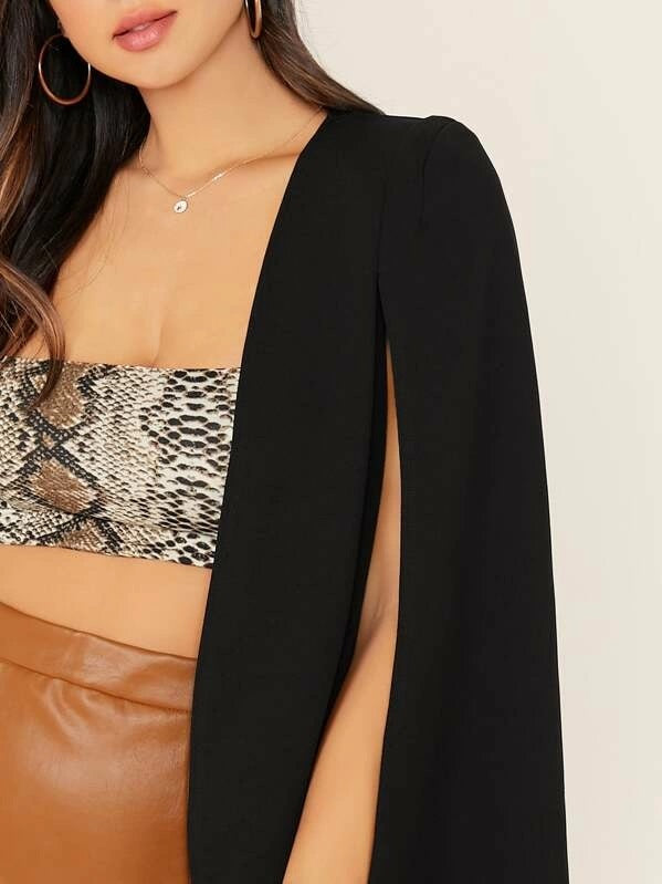 CM-CS717989 Women Elegant Seoul Style Cloak Sleeve Open Front Cape Blazer - Black
