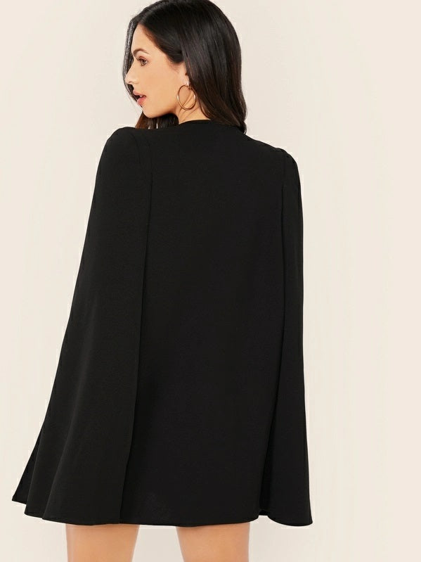 CM-CS717989 Women Elegant Seoul Style Cloak Sleeve Open Front Cape Blazer - Black