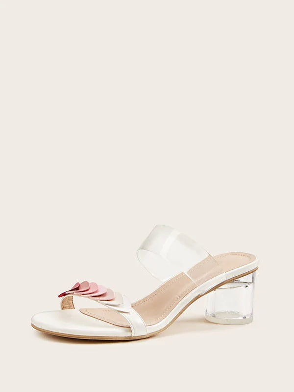 CM-SHS813508 Women Elegant Seoul Style Clear Strap Chunky Heeled Mules - White