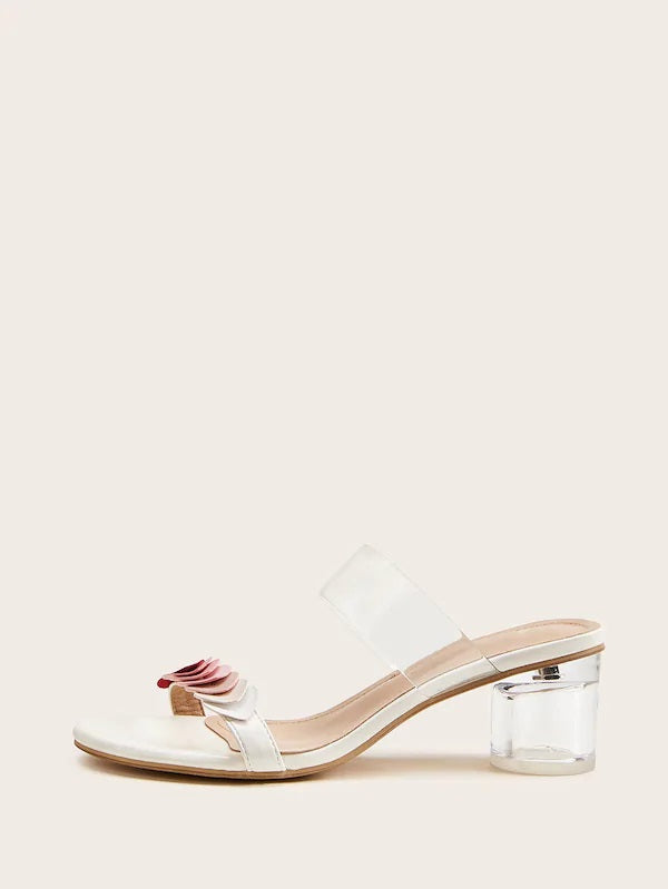 CM-SHS813508 Women Elegant Seoul Style Clear Strap Chunky Heeled Mules - White