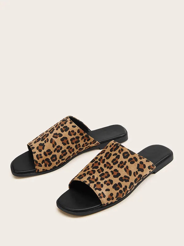 CM-SHS820544 Women Casual Seoul Style Open Toe Leopard Print Sliders - Brown