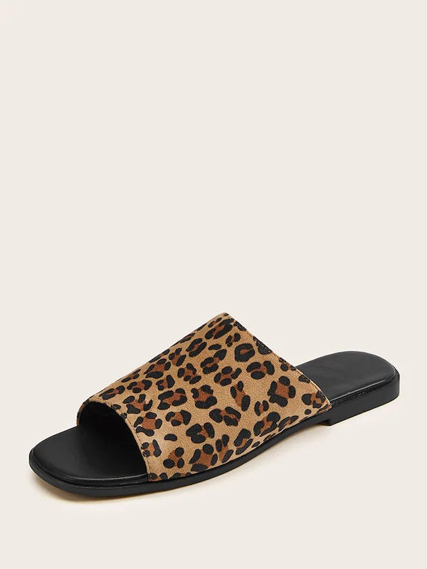 CM-SHS820544 Women Casual Seoul Style Open Toe Leopard Print Sliders - Brown