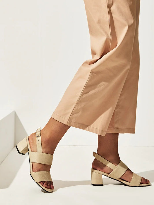CM-SHS820748 Women Casual Seoul Style Open Toe Suede Block Heels - Beige