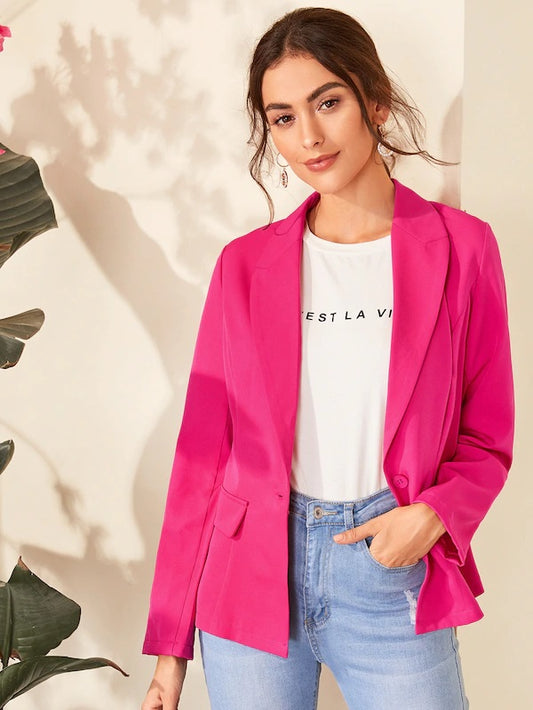 CM-CS730116 Women Elegant Seoul Style Long Sleeve Single Button Blazer - Pink