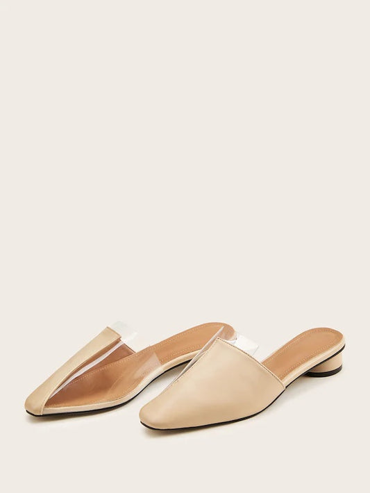 CM-SHS822472 Women Trendy Seoul Style Square Toe PVC Panel Flat Mules - Apricot