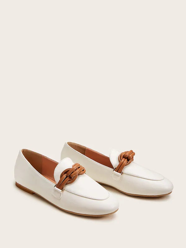 CM-SHS827271 Women Elegant Seoul Style Knotted Decor Slip On Loafers - White
