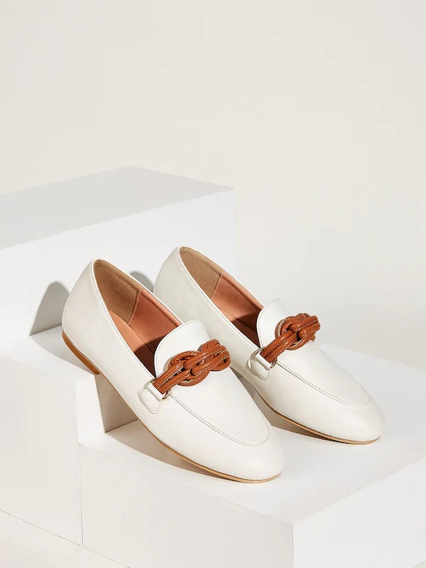 CM-SHS827271 Women Elegant Seoul Style Knotted Decor Slip On Loafers - White