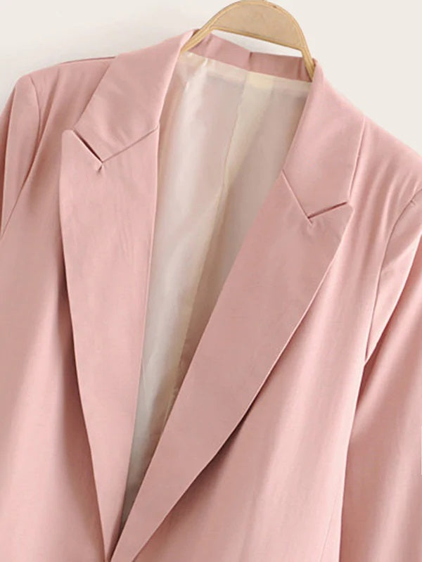 CM-CS830550 Women Casual Seoul Style Long Sleeve Lapel Neck Pocket Side Solid Blazer - Pink