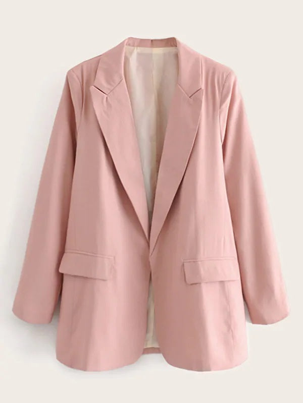 CM-CS830550 Women Casual Seoul Style Long Sleeve Lapel Neck Pocket Side Solid Blazer - Pink