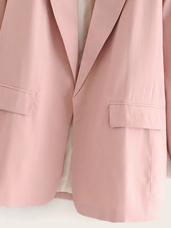 CM-CS830550 Women Casual Seoul Style Long Sleeve Lapel Neck Pocket Side Solid Blazer - Pink