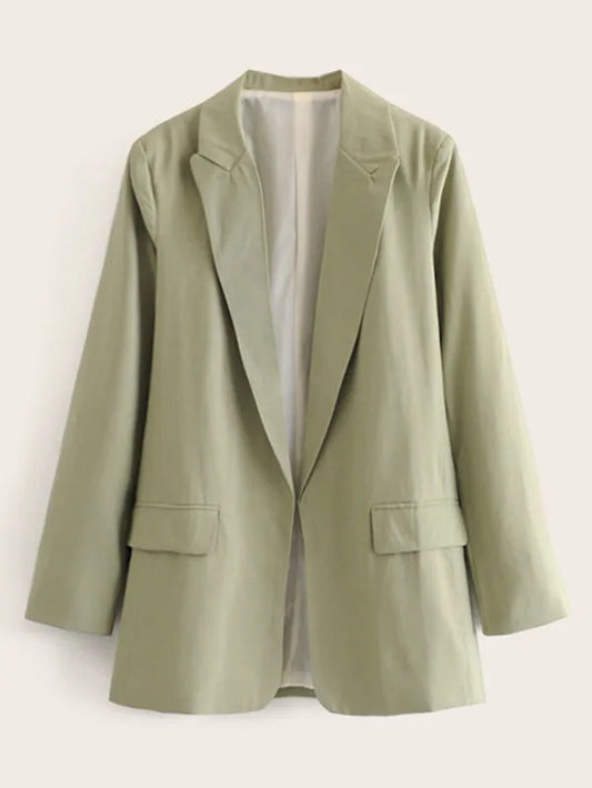 CM-CS830213 Women Casual Seoul Style Long Sleeve Lapel Neck Pocket Side Solid Blazer - Green