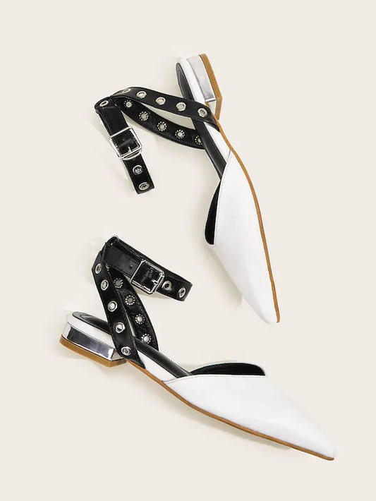 CM-SHS903230 Women Trendy Seoul Style Point Toe Ankle Strap Flats - White